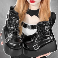PU Leather Rivet Buckle Design Gothic Shoes - Thumbnail 8