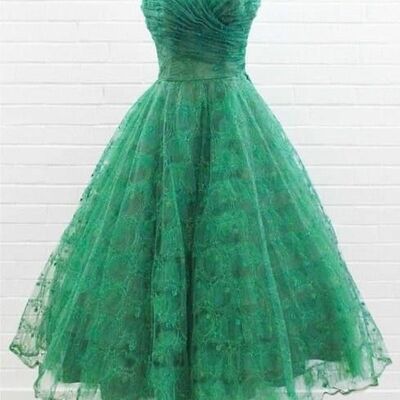 1950s vintage green tulle prom dress evening formal gown brithday party dress