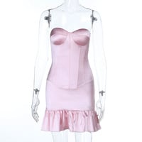 Solid color waist slim tube top dress - Thumbnail 6