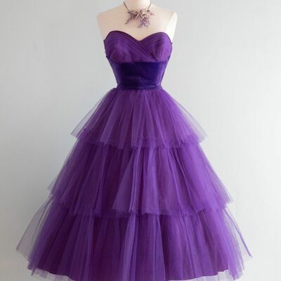 Simple a line viovet 1950s vintage purple prom party dress homecoming graduation gown - Thumbnail 1