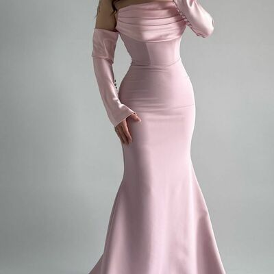 Pink mermaid satin prom dress evening formal gown brithday party dress
