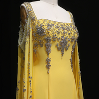 Striking Crystal Yelllow Luxury Arabic Evening Gown with Flowing Cape  - Thumbnail 6