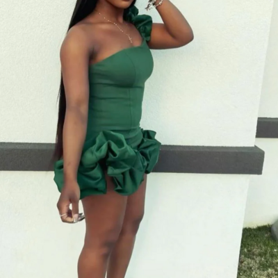 Sexy green one shoulder short homecoming dress cocktail dresses - Thumbnail 1