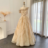  Luxury Dubai Ball Gown Gold Evening Dress for Women - Thumbnail 5