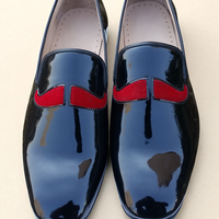 Crafted Leather Classic Black/Red Patent Leather and Mustache Slippers Dress Shoes - Thumbnail 1