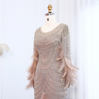 Luxury Dubai Feather Nude Mermaid Evening Dress - Thumbnail 2