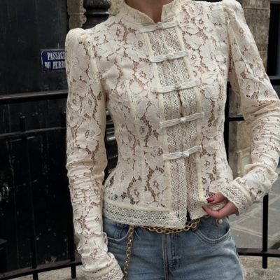 Fashion elegant lace slim design shirt - Thumbnail 1