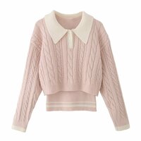 Lazy style sweet casual contrast color lapel two-piece sweater fashion suit - Thumbnail 6
