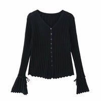 Sweet style ruffled patchwork warm long-sleeved bottoming sweater - Thumbnail 1