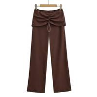 Women's casual straight-leg trousers with waistband and wrinkles - Thumbnail 3