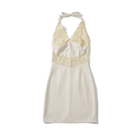 Fashionable and simple casual lace stitching sexy backless halter neck dress - Thumbnail 4