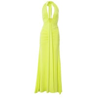 Elegant halterneck V-neck open back lace-up maxi dress with gathered skirt - Thumbnail 3