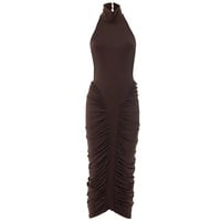 Halter neck high collar gathered hip dress - Thumbnail 1