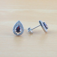 BOXED GIFT/Sterling Silver Garnet & Cz Stud Earrings/Sterling Silver Garnet Earrings UK/Garnet Earrings/Garnet Jewellery/Garnet Jewelry/UK - Thumbnail 2