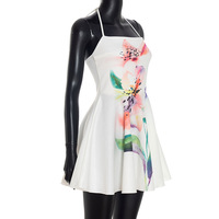 Sexy halterneck lace-up printed A-line dress - Thumbnail 4
