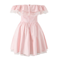 One-shoulder flying sleeves and lace bow waist puffy princess dress - Thumbnail 1