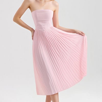 Sexy and elegant tube top maxi dress holiday waist halter back pleated dress