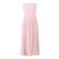 Sexy and elegant tube top maxi dress holiday waist halter back pleated dress - Thumbnail 2