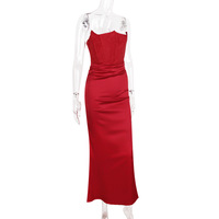 Sexy fishbone tube top slim backless long skirt autumn and winter velvet dress - Thumbnail 11