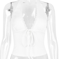 Sexy Deep V Halter Neck Vest Short Slim Backless Sleeveless Halter Neck Hot Girl Top - Thumbnail 2