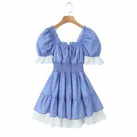 Retro Floral Square Neck Sexy Lace Splicing Elastic Waist Tutu Dress - Thumbnail 5