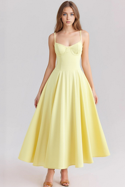 Princess dress elegant mesh long yellow dress with double layer