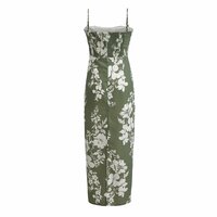 Retro Printed Slim Maxi Dress with Hip-Wrap and Slit Back - Thumbnail 1