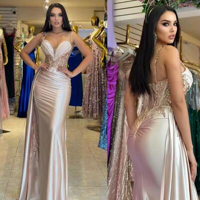 Customized sequined applique beading draped graduation a-line sweetheart bespoke occasion gown long dresses - Thumbnail 2