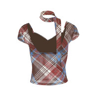 Top cover-up fashion sexy mesh print lace-up ultra-thin hot girl T-shirt - Thumbnail 4