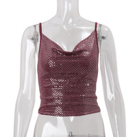 Sexy Hot Girl V-Neck Sequined Sleeveless Cropped Camisole Top - Thumbnail 4