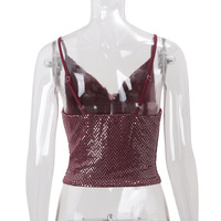 Sexy Hot Girl V-Neck Sequined Sleeveless Cropped Camisole Top - Thumbnail 5