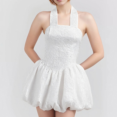 Fashionable french sexy tube top dress with ribbon waist and puffy short skirt