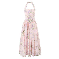 Fashionable and high-end French backless lace-up slit mid-length suspender dress - Thumbnail 2