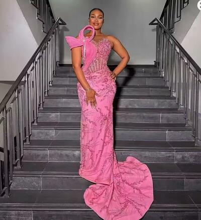African Pink Beading Prom Dresses Aso Ebi Style Birthday Dress High Quality Full Beaded Lace Wedding Party Dress Second Dress
