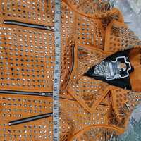 Crafted Leather New Women's Punk Rock Full Long Spiked Studded Brando Rusty Leather Jacket  - Thumbnail 4