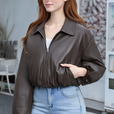 Pu leather thickened jacket collar quilted bread coat cotton coat leather cotton coat
