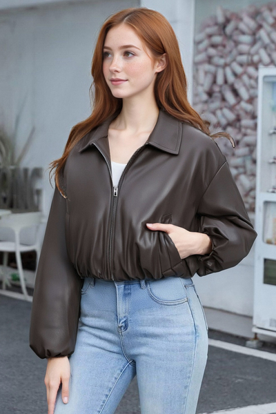 PU leather thickened jacket collar quilted bread coat cotton coat leather cotton coat