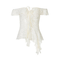 Irregular splicing ribbon women's lace lace-up one-shoulder top - Thumbnail 4