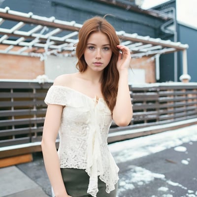 Irregular splicing ribbon women's lace lace-up one-shoulder top