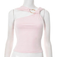 Solid color irregular collar metal decoration top - Thumbnail 4