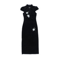 New Chinese style silver velvet cheongsam dark style sexy slim cheongsam dress - Thumbnail 2