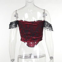 Waisted stitching camisole dark versatile lace top - Thumbnail 3