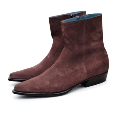 Crafted leather classic brown suede leather side zipper jodhpur boot