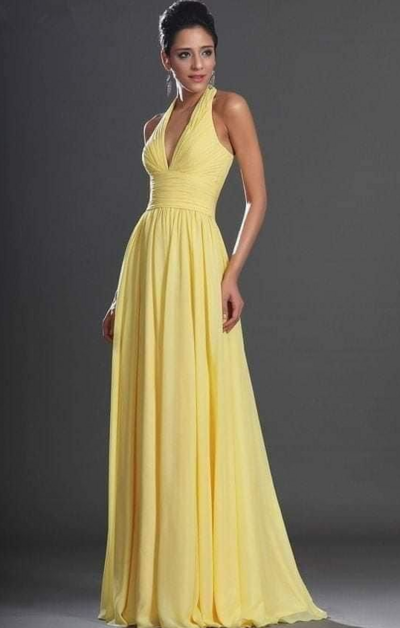 Halter Yellow Chiffon Mother of Bride Dress Prom Dress