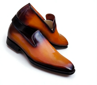 Crafted Leather Classic Men Brown Black Shaded Leather Loafers Dress Shoes