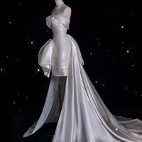Sparkling Ivory Satin Prom Dress: Removable Sequin Train Prom  Dresses - Thumbnail 9
