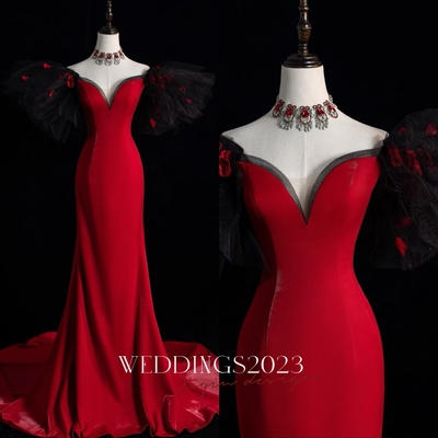 Charming red satin short sleeve prom dresses,puff sleeve dress sweetheart gown ,floor length formal dress,shiny evening party dress