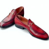 Crafted Leather Classic Men Red Leather Moccasin Horsebit Loafers Dress Shoes - Thumbnail 2