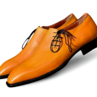 Crafted Leather Classic Handmade Men Yellow Leather Oxford Lace up Dress Shoes - Thumbnail 1