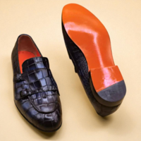 Crafted Leather Men Shoes Blue Crocodile Leather Monk Strap Shoes Dress Shoes For Men - Thumbnail 2